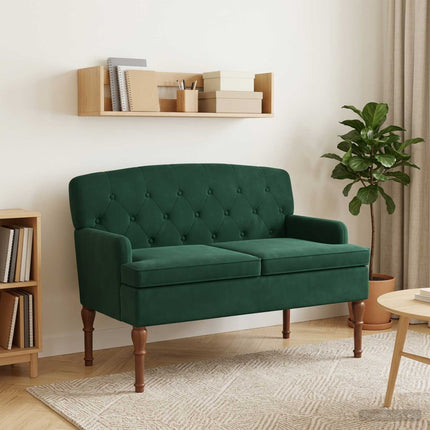 Loveseat med knapprapport Mörkgrön 111 x 65 x 79 cm Sammet
