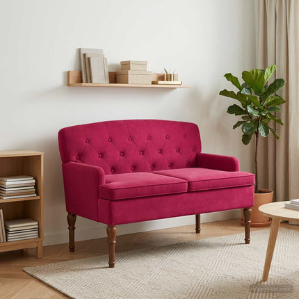Loveseat med knapprapport Vinröd 111 x 65 x 79 cm Sammet