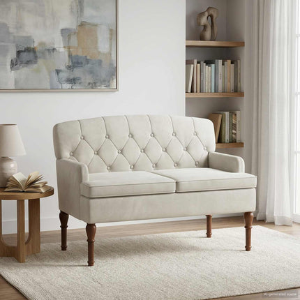 Loveseat med knapprapport Gräddvit 111 x 65 x 79 cm Sammet