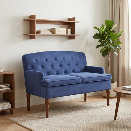 Loveseat med knapprapport Polisblå 111 x 65 x 79 cm Sammet