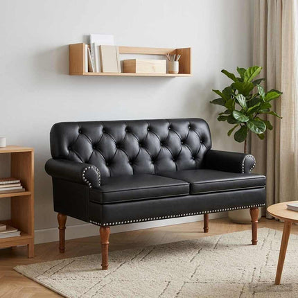 Loveseat med knapprapport Svart 120 x 65 x 77 cm Konstläder
