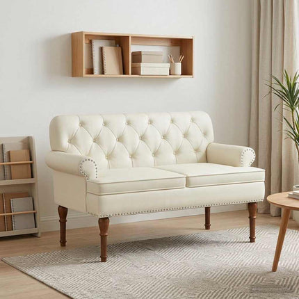 Loveseat med knapprapport Gräddvit 120 x 65 x 77 cm Konstläder