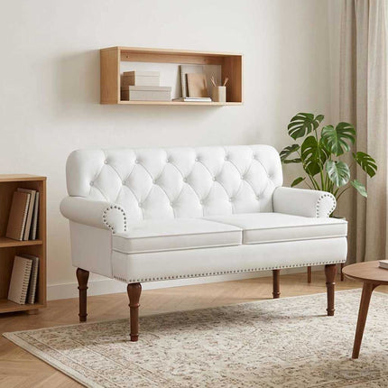 Loveseat med knapprapport Vit 120 x 65 x 77 cm Konstläder