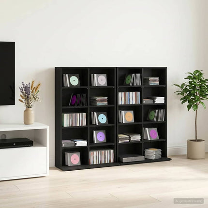 CD Skåp 2 st Svart ek 65 x 23,5 x 97,5 cm Konstruerat trä