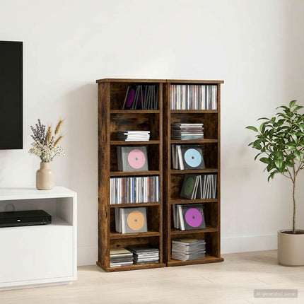CD Skåp 2 st Rökt ek 60 x 17 x 92 cm Konstruerat trä