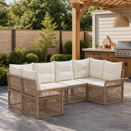 Trädgårdsoffset 6 st 6-Antal sittplatser Beige konstrotting