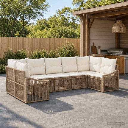 Trädgårdsoffset 7 st 7-Antal sittplatser Beige konstrotting
