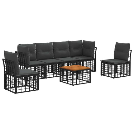 Utomhussoffset 7 pcs Svart och Mörkgrå Polyester