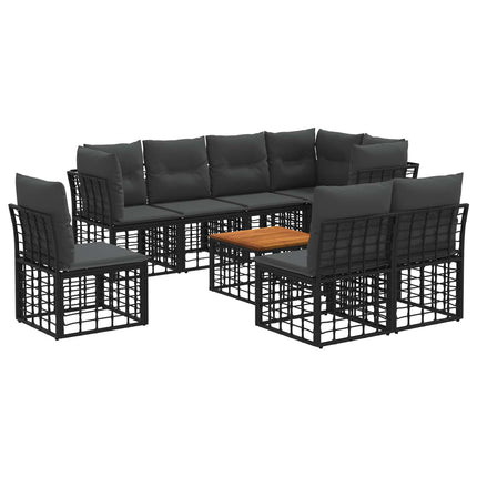 Utomhussoffset 9 pcs Svart och Mörkgrå Polyester