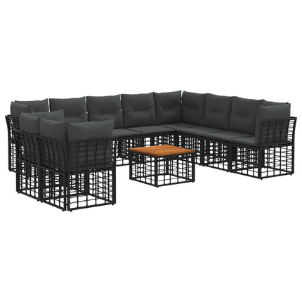 Utomhussoffset 11 pcs Svart och Mörkgrå Polyester