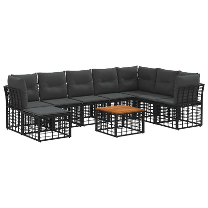 Utomhussoffset 9 pcs Svart och Mörkgrå Polyester