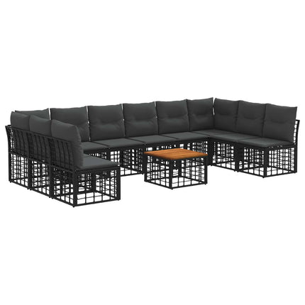 Utomhussoffset 11 pcs Svart och Mörkgrå Polyester