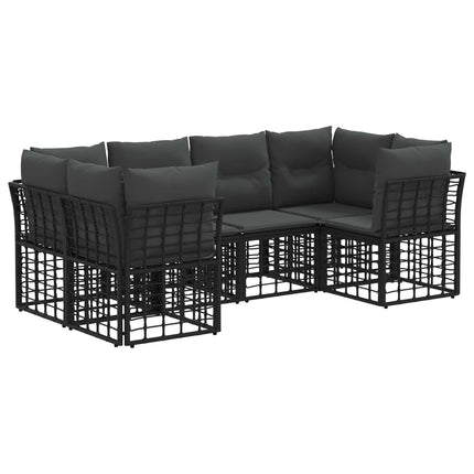 Utomhussoffset med kudde 6 pcs Svart Polyester