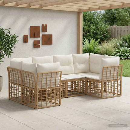 Utomhussoffset med kudde 6 pcs Naturlig Polyester