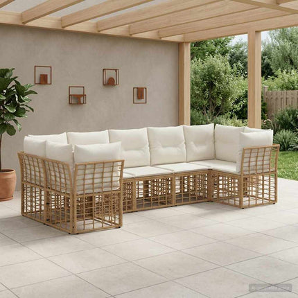 Utomhussoffset med kudde 7 pcs Naturlig och Creamvit Polyester