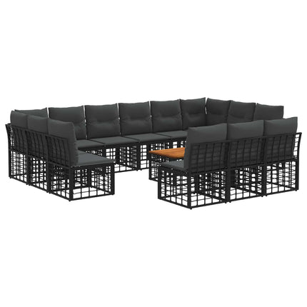 Utomhussoffset 14 pcs Svart och Mörkgrå Polyester