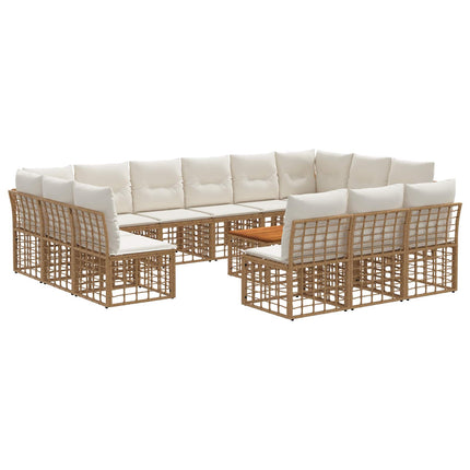 Utomhussoffset 14 pcs Naturlig och Creamvit Polyester