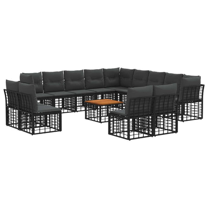 Utomhussoffset 14 pcs Svart och Mörkgrå Polyester