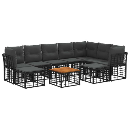 Utomhussoffset 10 pcs Svart och Mörkgrå Polyester