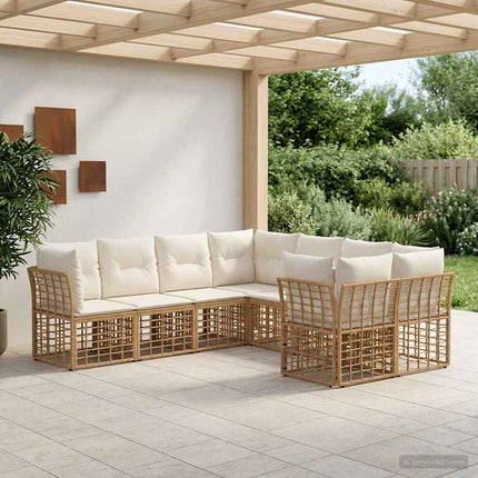 Utomhussoffset med kudde 8 pcs Naturlig och Creamvit Polyester