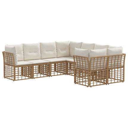 Utomhussoffset med kudde 8 pcs Naturlig och Creamvit Polyester