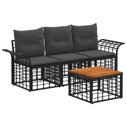 Utomhussoffset 4 pcs Svart och Mörkgrå Polyester
