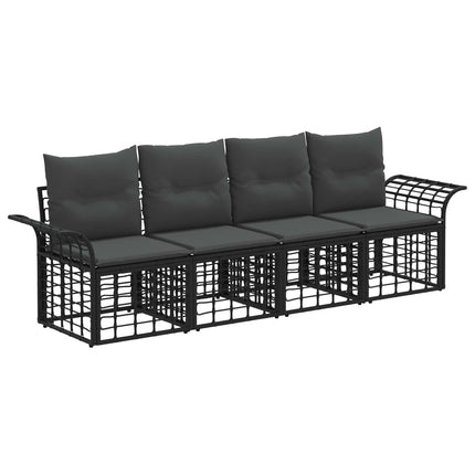 Utomhussoffset 4 pcs Svart och Mörkgrå Polyester