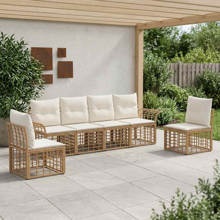 Utomhussoffset 6 pcs Naturlig och Creamvit Polyester