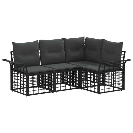 Utomhussoffset 4 pcs Svart och Mörkgrå Polyester