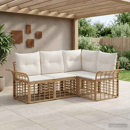 Utomhussoffset 4 pcs Naturlig och Creamvit Polyester