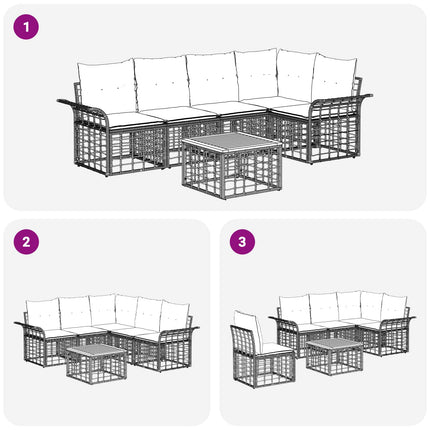 Utomhussoffset 6 pcs Svart och Mörkgrå Polyester