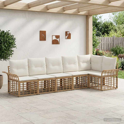 Utomhussoffset 6 pcs Naturlig och Creamvit Polyester
