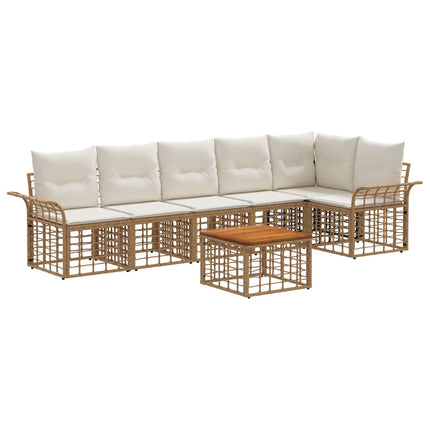 Utomhussoffset 7 pcs Naturlig och Creamvit Polyester