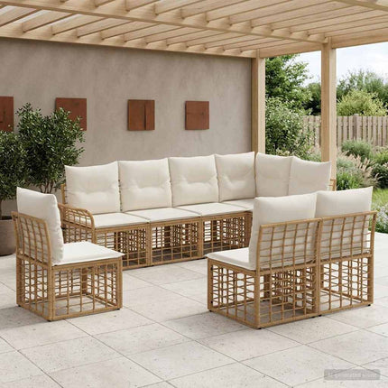 Utomhussoffset 8 pcs Naturlig och Creamvit Polyester