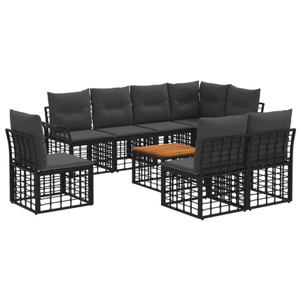 Utomhussoffset 9 pcs Svart och Mörkgrå Polyester