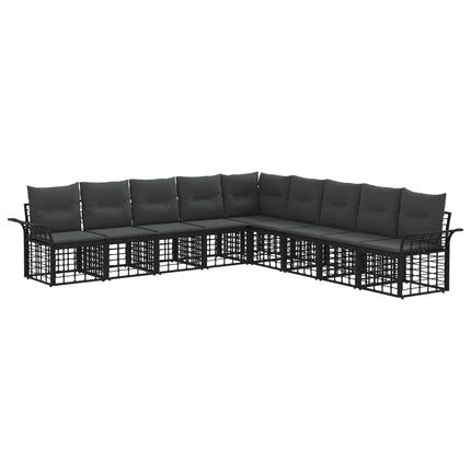 Utomhussoffset 9 pcs Svart och Mörkgrå Polyester