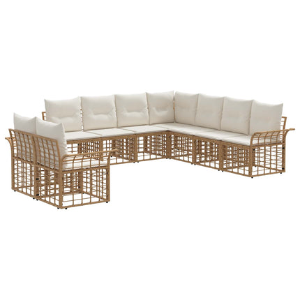 Utomhussoffset 9 pcs Naturlig och Creamvit Polyester
