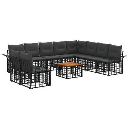 Utomhussoffset 11 pcs Svart och Mörkgrå Polyester