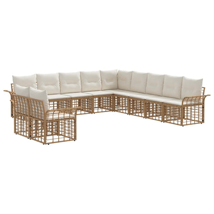 Utomhussoffset 11 pcs Naturlig och Creamvit Polyester