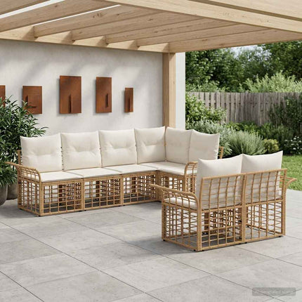 Utomhussoffset med kudde 7 pcs Naturlig och Creamvit Polyester