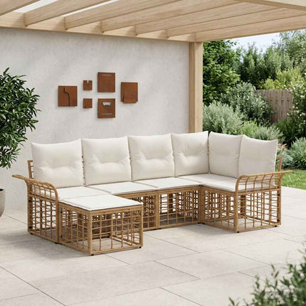 Utomhussoffset 6 pcs Naturlig och Creamvit Polyester