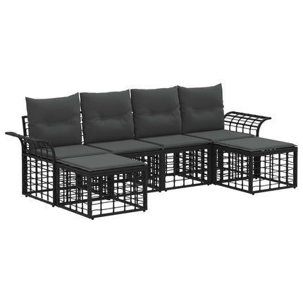 Utomhussoffset 6 pcs Svart och Mörkgrå Polyester