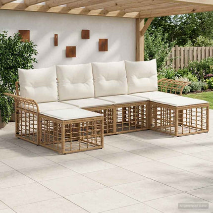 Utomhussoffset 6 pcs Naturlig och Creamvit Polyester