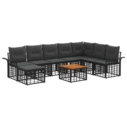 Utomhussoffset 9 pcs Svart och Mörkgrå Polyester