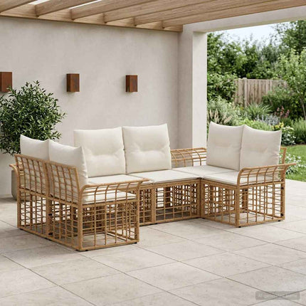 Utomhussoffset med kudde 6 pcs Naturlig och Creamvit Polyester