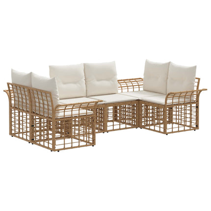 Utomhussoffset med kudde 6 pcs Naturlig och Creamvit Polyester