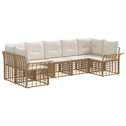 Utomhussoffset med kudde 7 pcs Naturlig och Creamvit Polyester