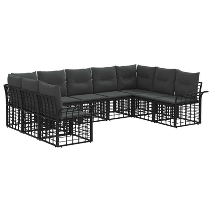 Utomhussoffset 9 st Svart och Mörkgrå Polyester
