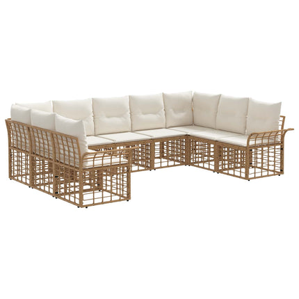 Utomhussoffset 9 pcs Naturlig och Creamvit Polyester
