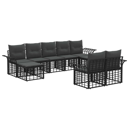 Utomhussoffset 9 pcs Svart och Mörkgrå Polyester